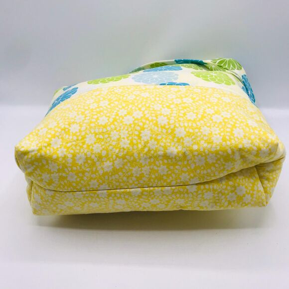 Basic Lizbet Library Market Tote Bag Green Yellow Florals 12x13x3" With Pockets - Picture 5 of 8